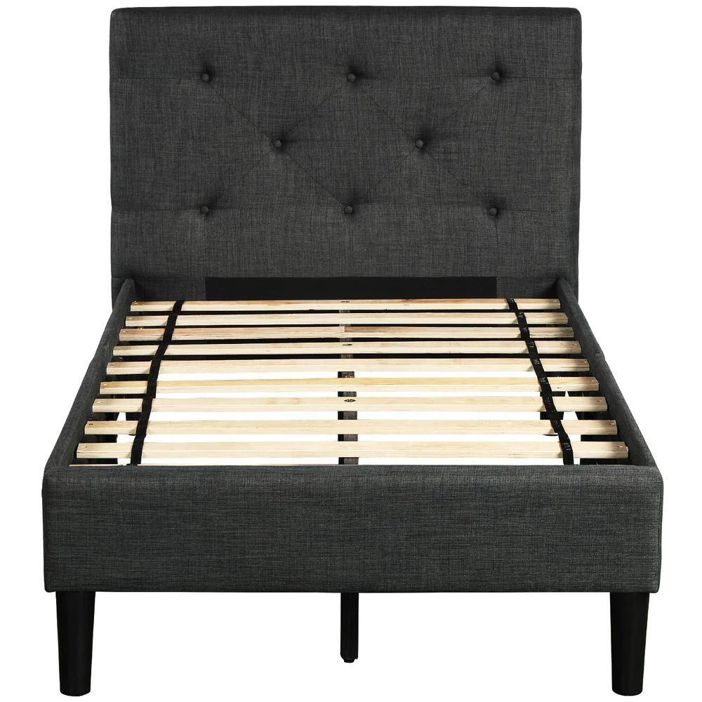 84 in. W Gray Twin Wood Frame Upholstered Button Tufted Platform Bed with Strong Wood Slat Support by GODEER - Image 5