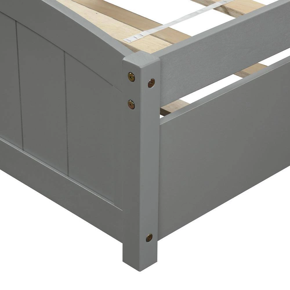 80 in. W Gray Twin Size Wood Frame Platform Bed with Trundle by GODEER - Image 8