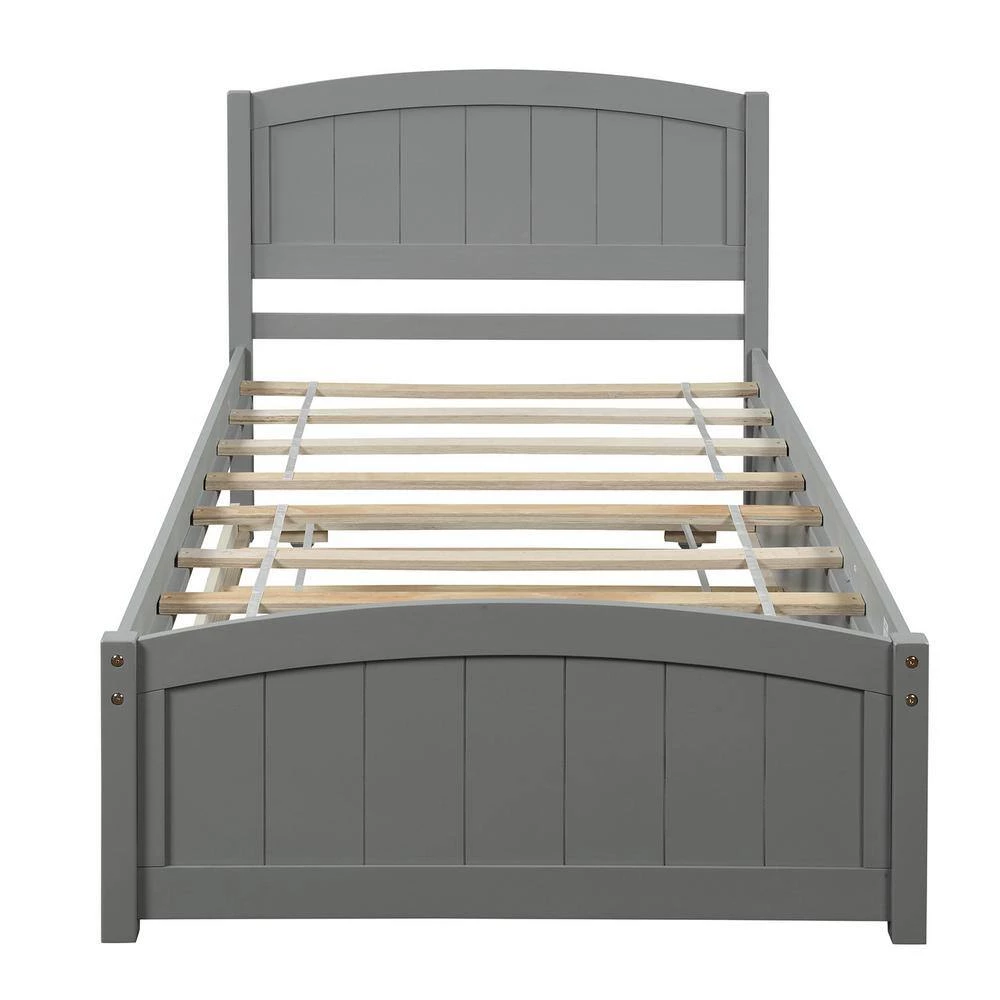80 in. W Gray Twin Size Wood Frame Platform Bed with Trundle by GODEER - Image 6