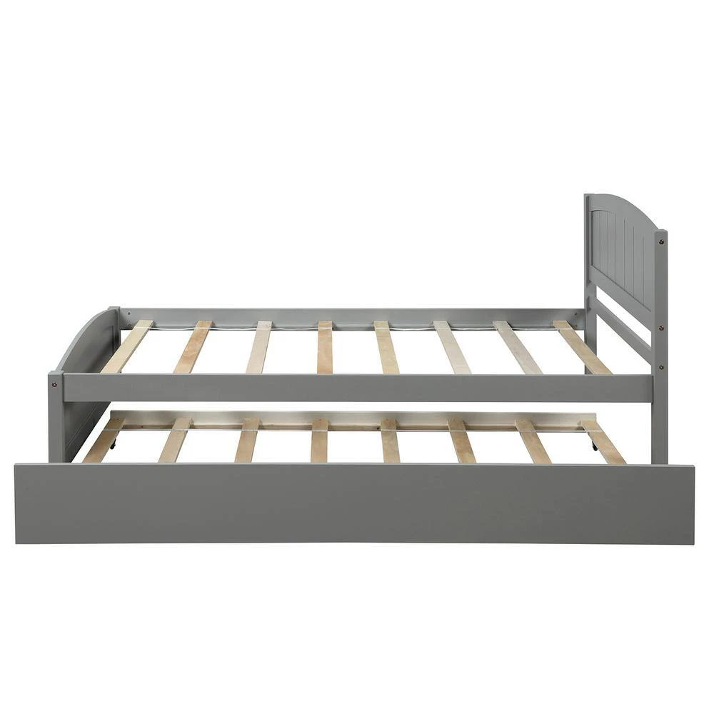 80 in. W Gray Twin Size Wood Frame Platform Bed with Trundle by GODEER - Image 4