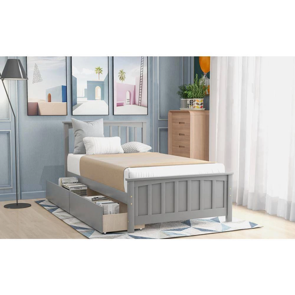 80 in. W Gray Twin Size Wood Frame Platform Bed with 2-Drawers by GODEER - Image 9