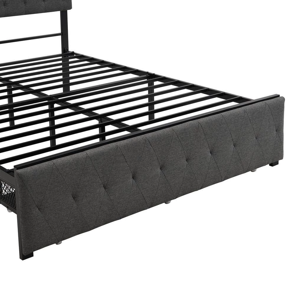Queen Size Gray Platform Bed Metal Storage Bed with A Big-Drawer by GODEER - Image 9
