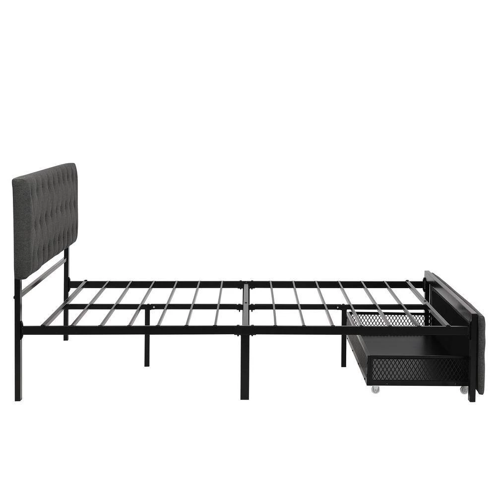 Queen Size Gray Platform Bed Metal Storage Bed with A Big-Drawer by GODEER - Image 3