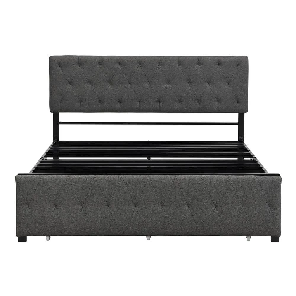 Queen Size Gray Platform Bed Metal Storage Bed with A Big-Drawer by GODEER - Image 6