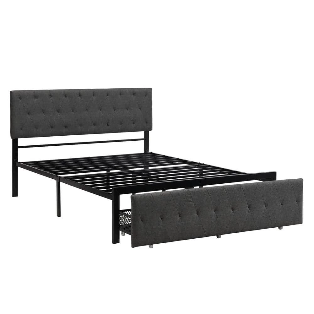 Queen Size Gray Platform Bed Metal Storage Bed with A Big-Drawer by GODEER - Image 4