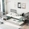 118 in. W Gray Wood Frame Twin Size L-Shaped Platform Bed with Trundle by GODEER