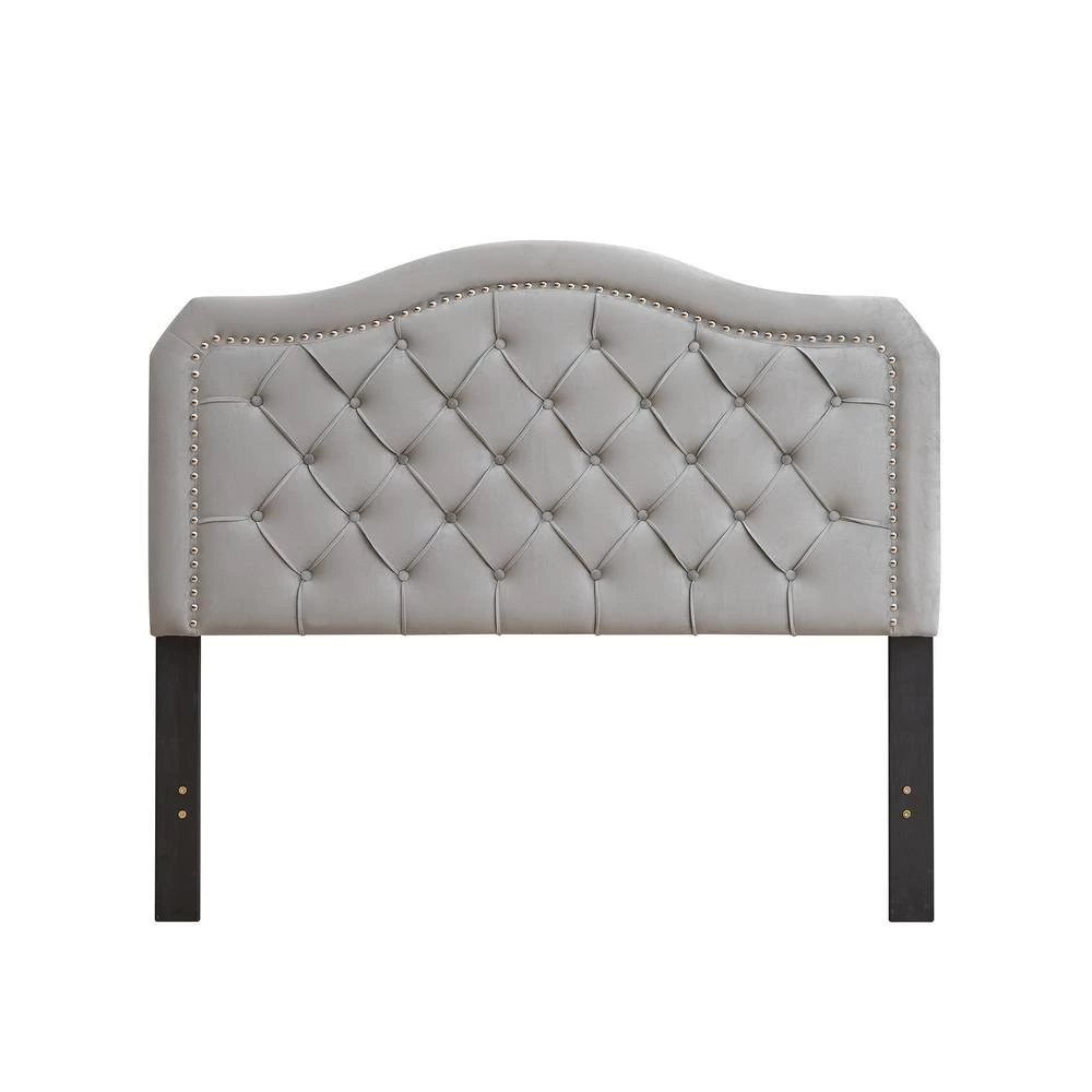 83.80 in. W Gray Velvet Wood Frame Queen Platform Bed Button Tufted with Curve Design by GODEER - Image 5
