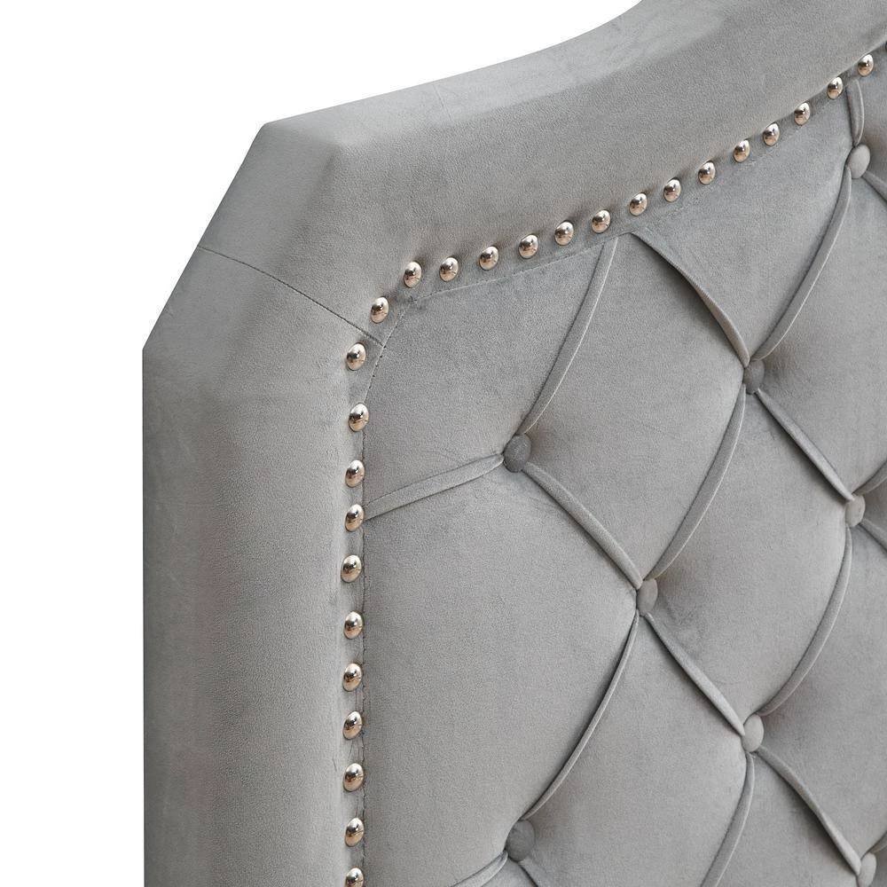83.80 in. W Gray Velvet Wood Frame Queen Platform Bed Button Tufted with Curve Design by GODEER - Image 4
