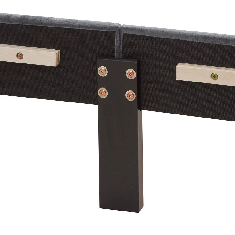 83.80 in. W Gray Velvet Wood Frame Queen Platform Bed with Wings Design by GODEER - Image 9