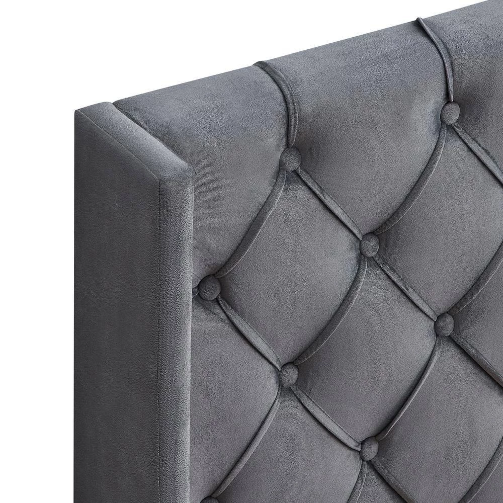 83.80 in. W Gray Velvet Wood Frame Queen Platform Bed with Wings Design by GODEER - Image 4