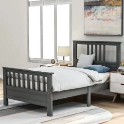 79 in. W Gray Twin Wood Frame Platform Bed with Headboard and Footboard by GODEER
