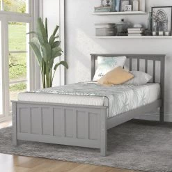 80 in. W Gray Wood Platform Bed Twin Size Platform Bed by GODEER