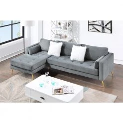 105 in. W 2-Piece Velvet Sectional Sofa with 2-Pillows, L-Shape Upholstered Couch in Gray by GODEER