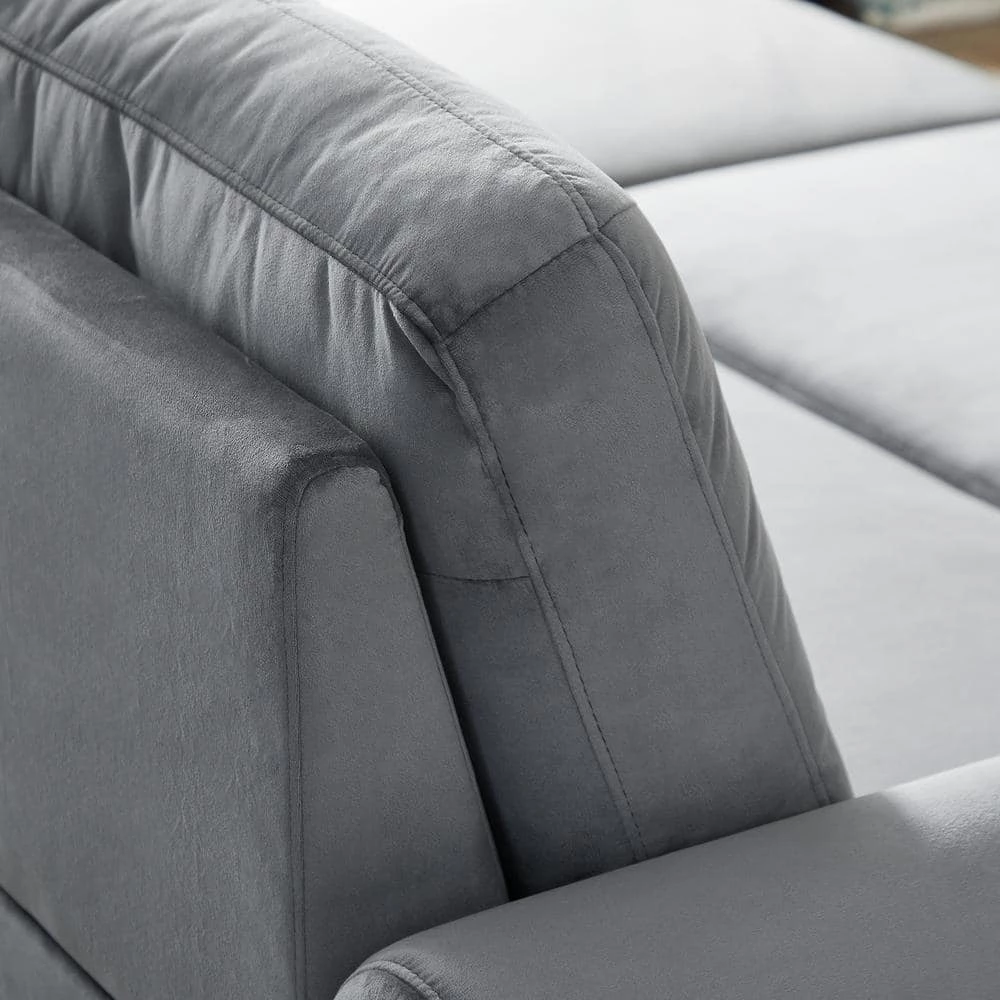 83 in. W 2-Piece Velvet Sleeper Sofa Bed Convertible Sectional Couch with Storage Chaise in Gray by GODEER - Image 10