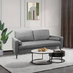 74 in. W Square Arms Polyester Straight Sofa in Gray by GODEER