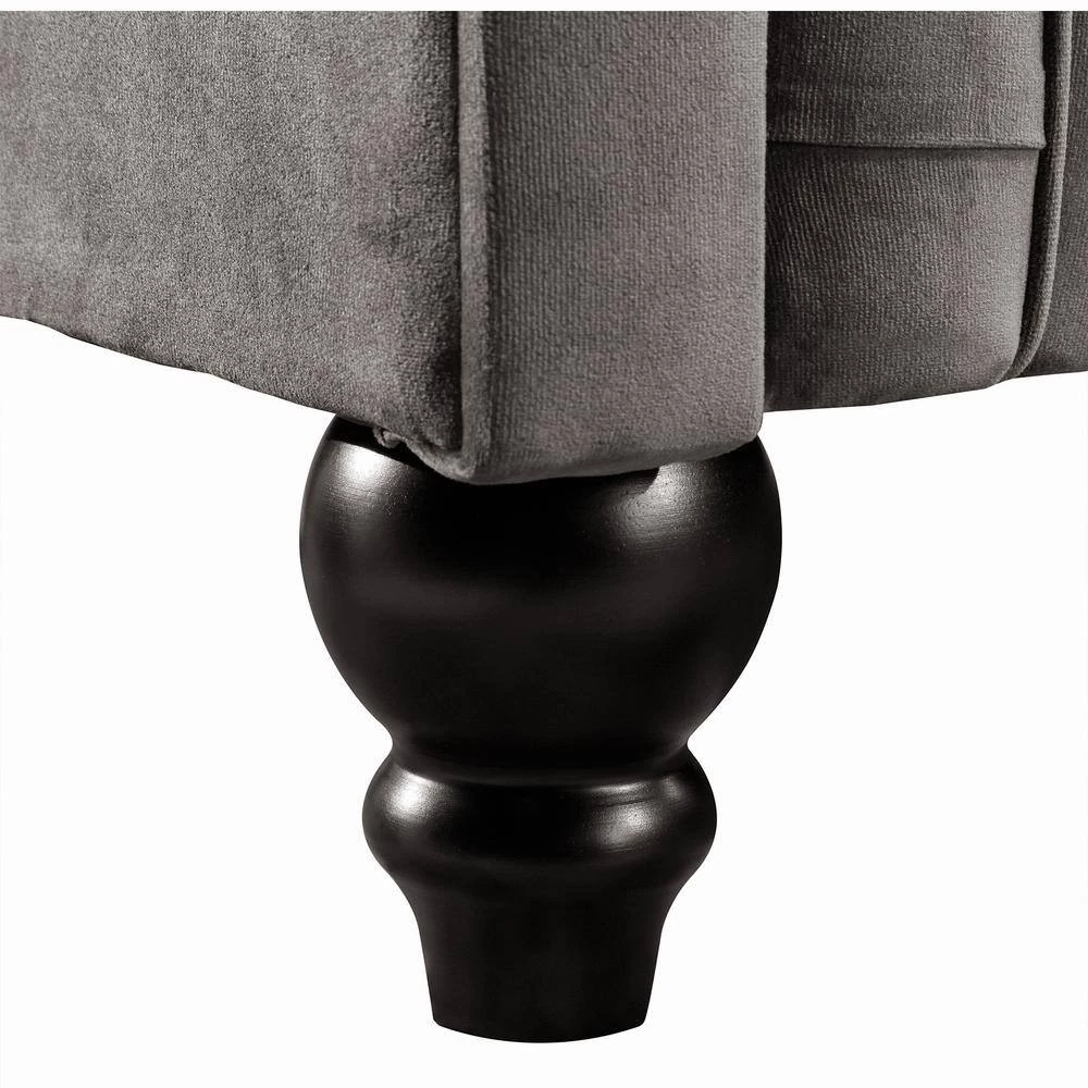 80 in. W Rolled Arm Velvet Straight 3 Seat Sofa Roll Arm Classic, 3 Pillows included in Gray by GODEER - Image 8