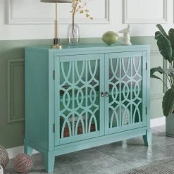 Green Wood Accent Buffet Sideboard Storage Cabinet with Doors and Adjustable Shelf by GODEER