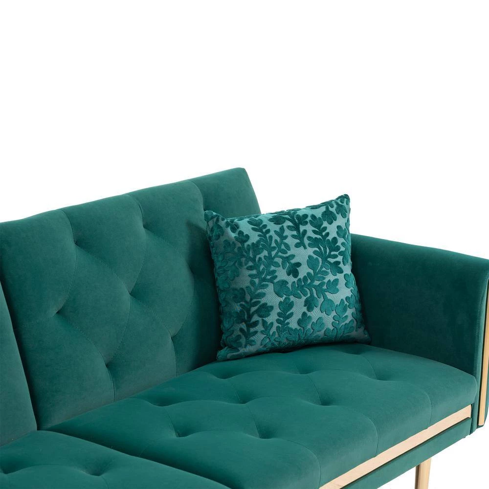 73 in. W Rolled Arm Velvet Straight Three Seat Sofa with Metal Feet in Green by GODEER - Image 9