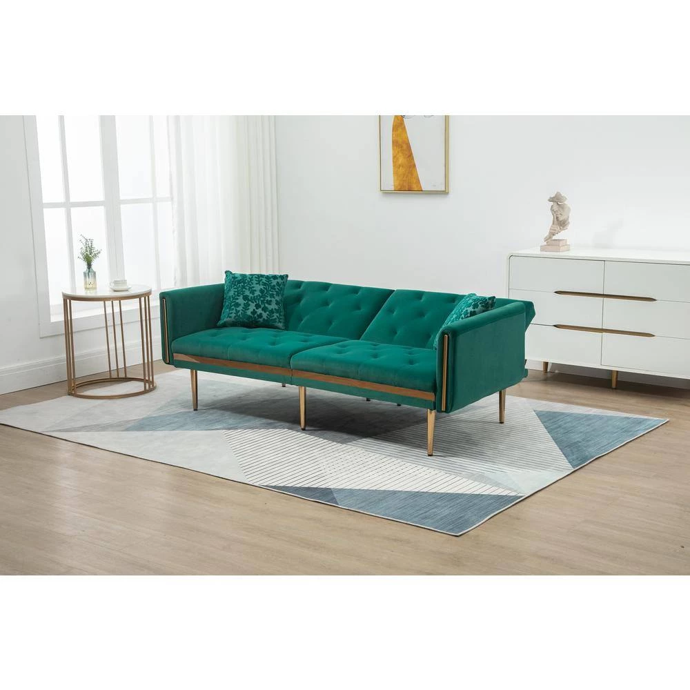 73 in. W Rolled Arm Velvet Straight Three Seat Sofa with Metal Feet in Green by GODEER - Image 10