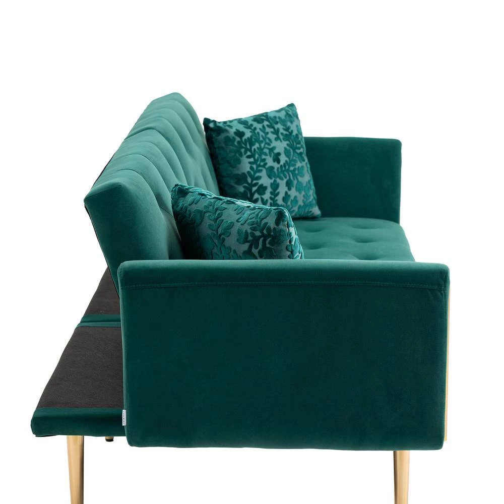 73 in. W Rolled Arm Velvet Straight Three Seat Sofa with Metal Feet in Green by GODEER - Image 3