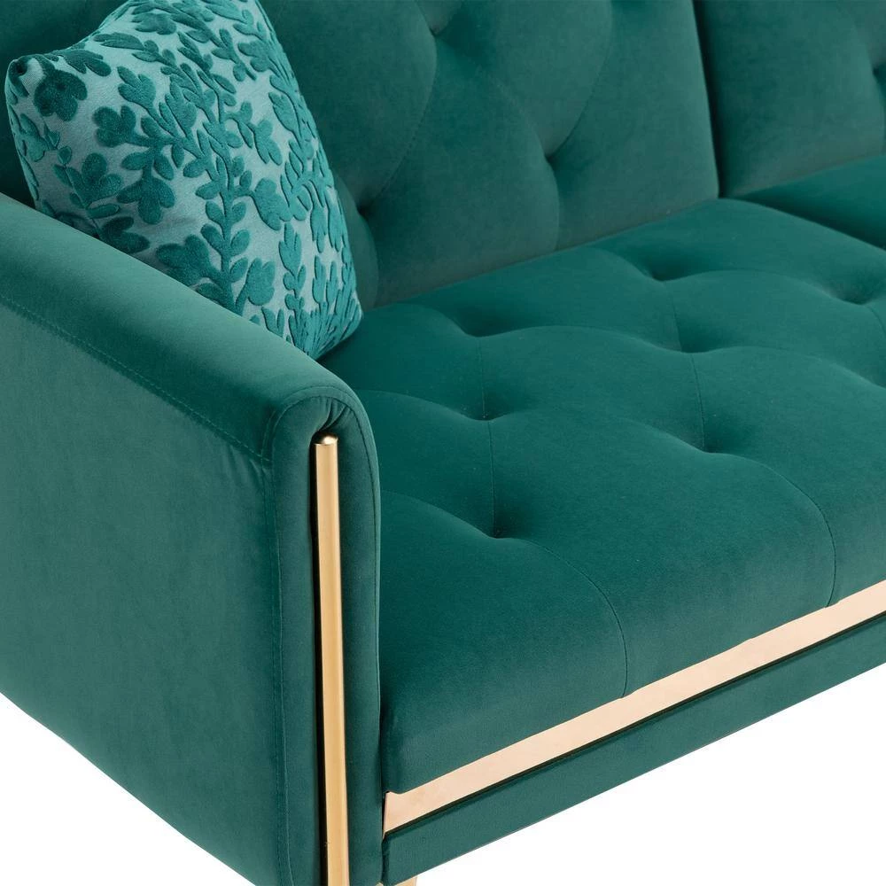 73 in. W Rolled Arm Velvet Straight Three Seat Sofa with Metal Feet in Green by GODEER - Image 8