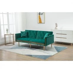 73 in. W Rolled Arm Velvet Straight Three Seat Sofa with Metal Feet in Green by GODEER