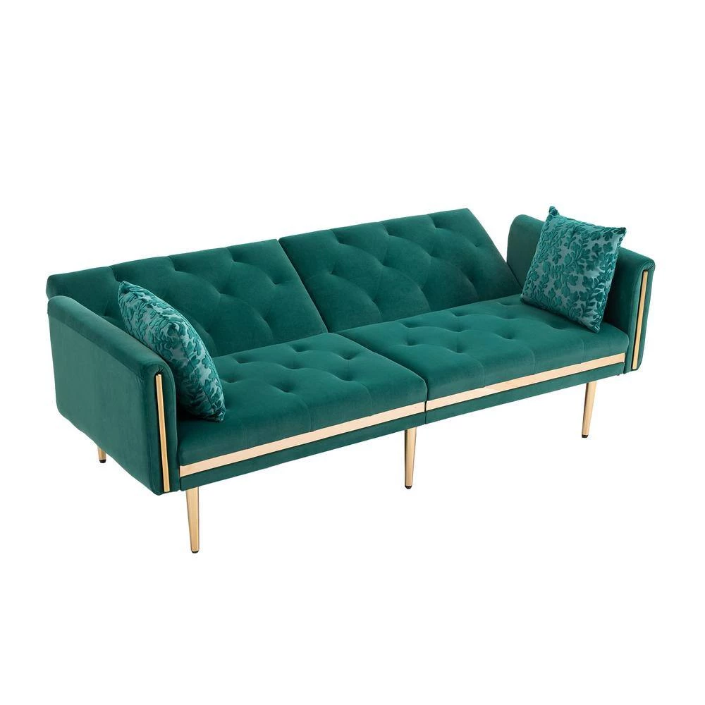 73 in. W Rolled Arm Velvet Straight Three Seat Sofa with Metal Feet in Green by GODEER - Image 6