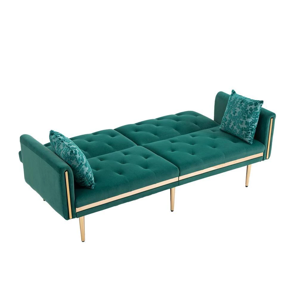73 in. W Rolled Arm Velvet Straight Three Seat Sofa with Metal Feet in Green by GODEER - Image 4