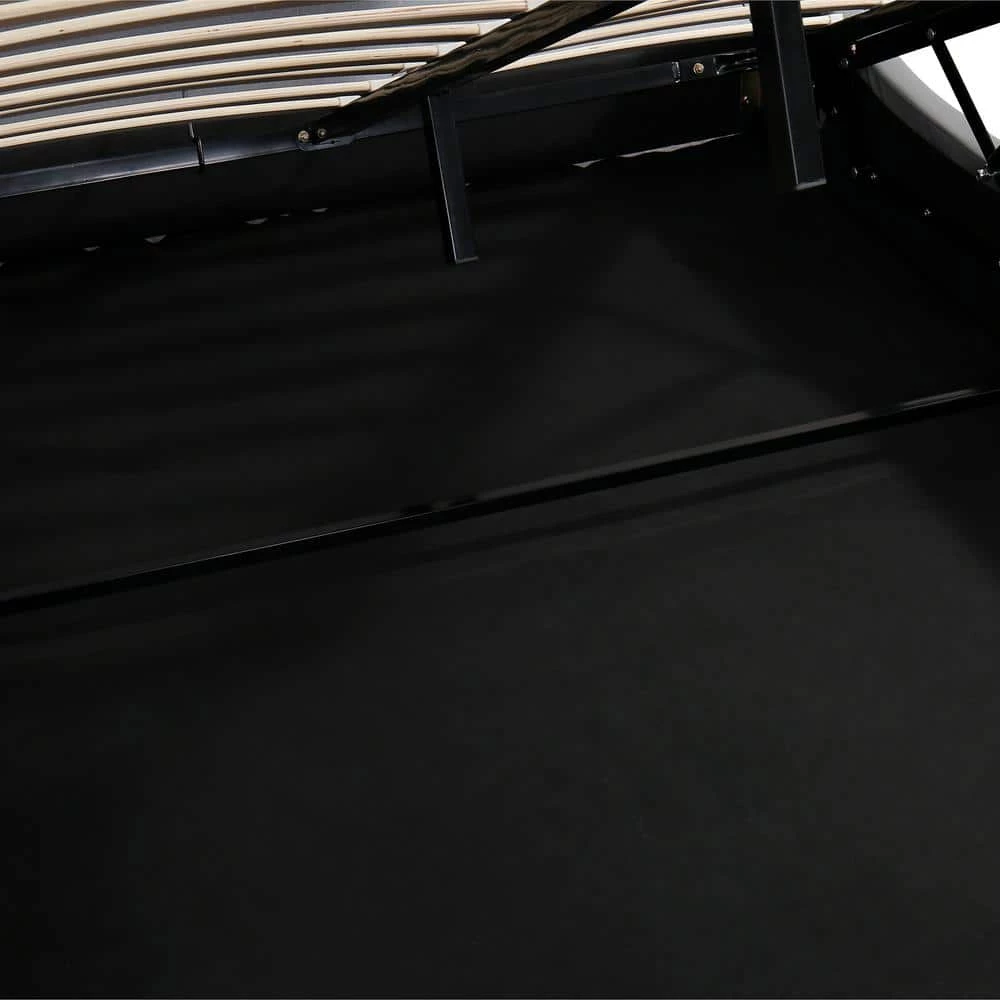 89 in. W Grey Queen Leather Metal Frame Platform Bed with a Hydraulic Storage System with LED Light by GODEER - Image 9