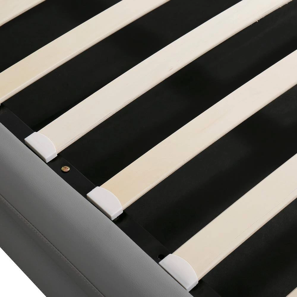 89 in. W Grey Queen Leather Metal Frame Platform Bed with a Hydraulic Storage System with LED Light by GODEER - Image 8