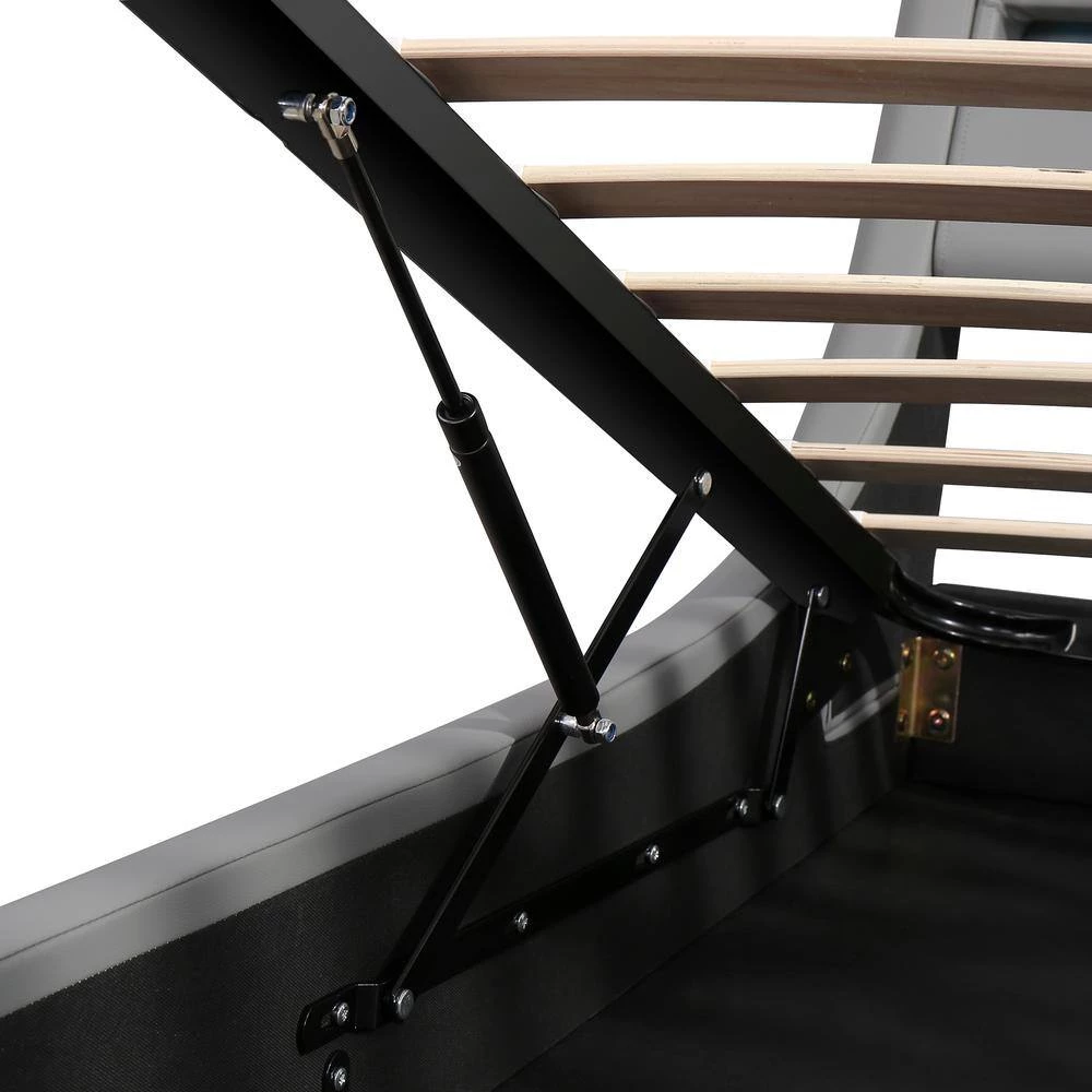 89 in. W Grey Queen Leather Metal Frame Platform Bed with a Hydraulic Storage System with LED Light by GODEER - Image 7
