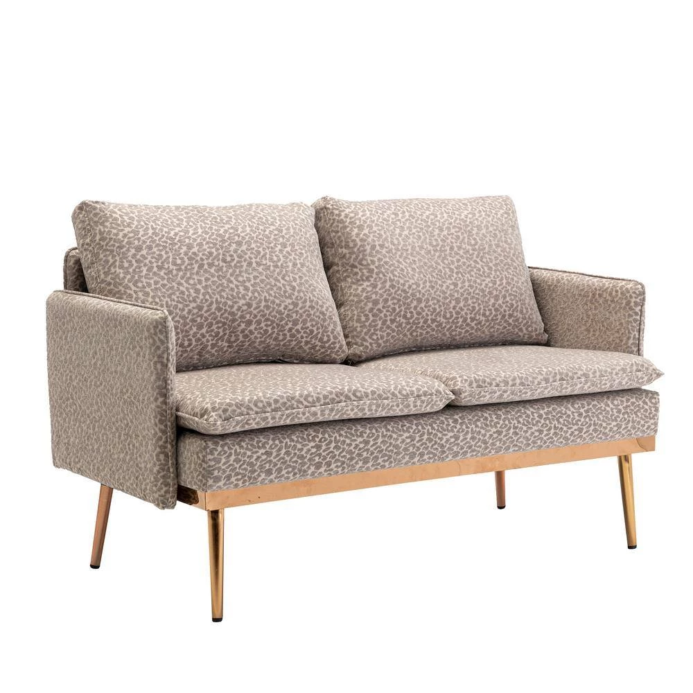 56 in. W Leopard Gray Polyester 2-Seater Loveseat with Iron Feet by GODEER - Image 3