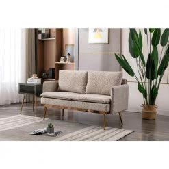 56 in. W Leopard Gray Polyester 2-Seater Loveseat with Iron Feet by GODEER