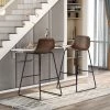 39 in. Light Brown Low Back Footrest Vintage Leatherier Metal Frame Bar Stool Dining Chairs (Set of 2) by GODEER