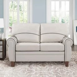 58 in. W Light Gray Polyester 2-Seater Loveseat Classic Upholstered Couch with Rolled Arm by GODEER