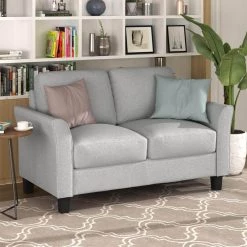 54 in. Light Gray Linen 2-Seater Loveseat Double Seat Sofa by GODEER