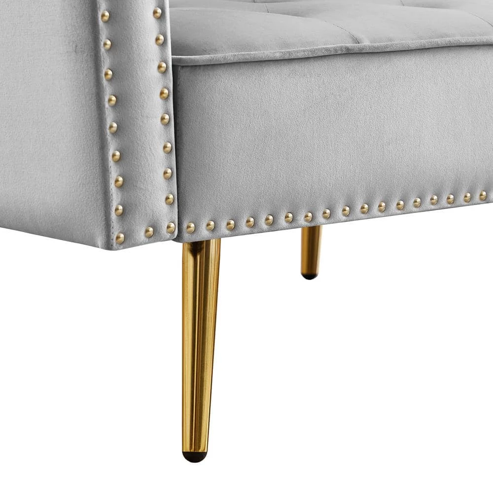 110 in. W 2-piece Velvet Reversible Sectional Sofa Bed, L-Shaped Couch with Movable Ottoman in Light Gray by GODEER - Image 8