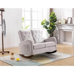 46 in. W Slope Arm Polyester Straight Reclining Rocking Sofa in Light Gray by GODEER