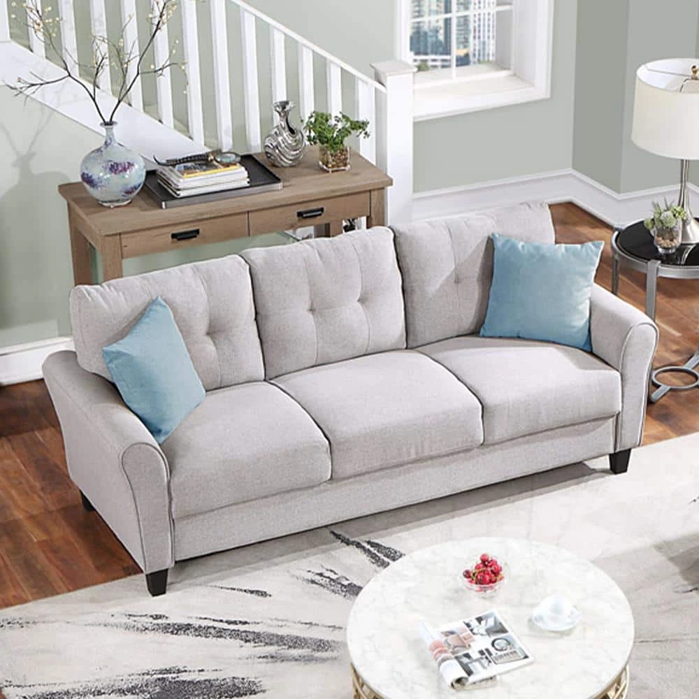 80 in. W Flared Arm Linen Straight Living Room Sofa Upholstered Couch Furniture in Light Gray by GODEER