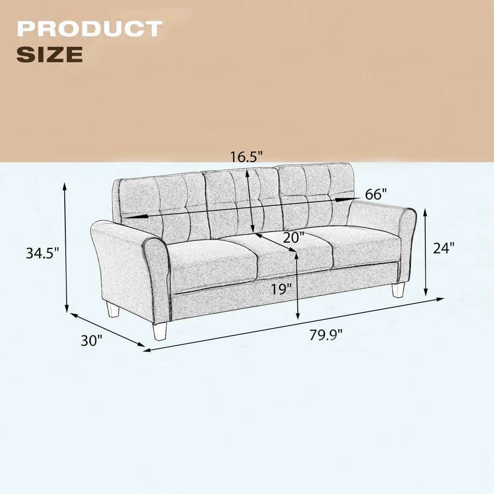 80 in. W Flared Arm Linen Straight Living Room Sofa Upholstered Couch Furniture in Light Gray by GODEER - Image 5