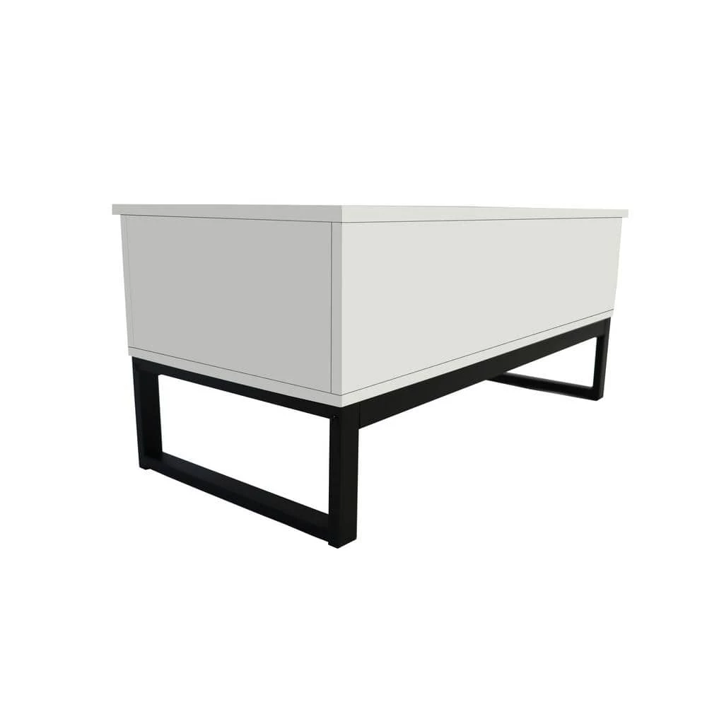 41.30 in. Matte White Rectangle Particle Board Coffee Table, Liftable and Lowerable Table Top by GODEER - Image 3