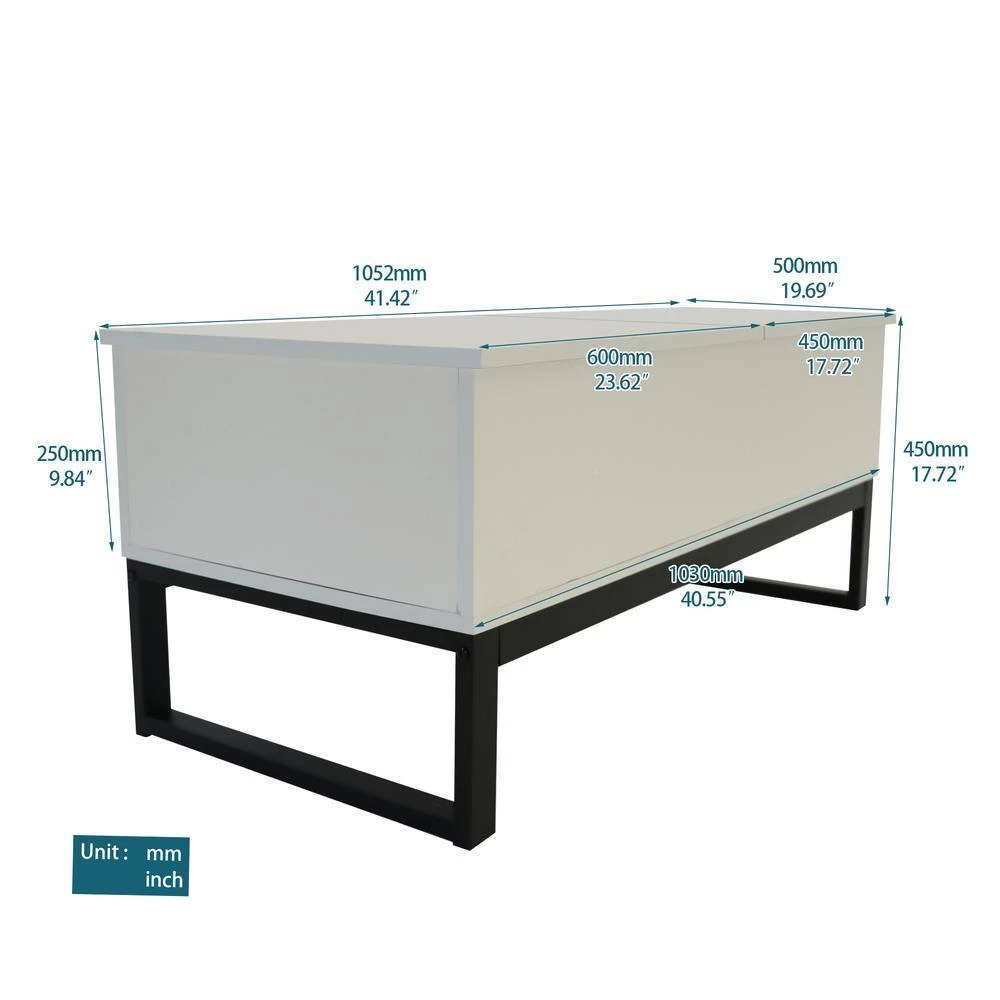 41.30 in. Matte White Rectangle Particle Board Coffee Table, Liftable and Lowerable Table Top by GODEER - Image 5