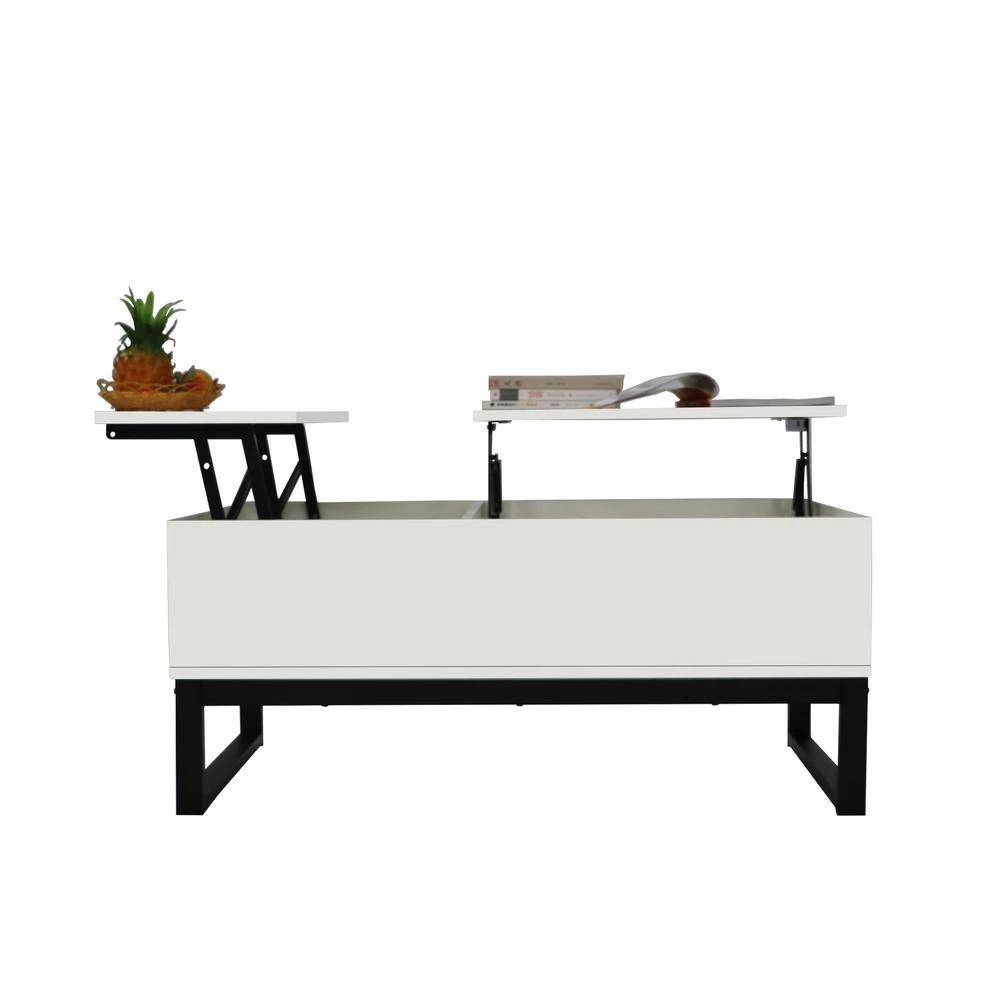 41.30 in. Matte White Rectangle Particle Board Coffee Table, Liftable and Lowerable Table Top by GODEER - Image 6