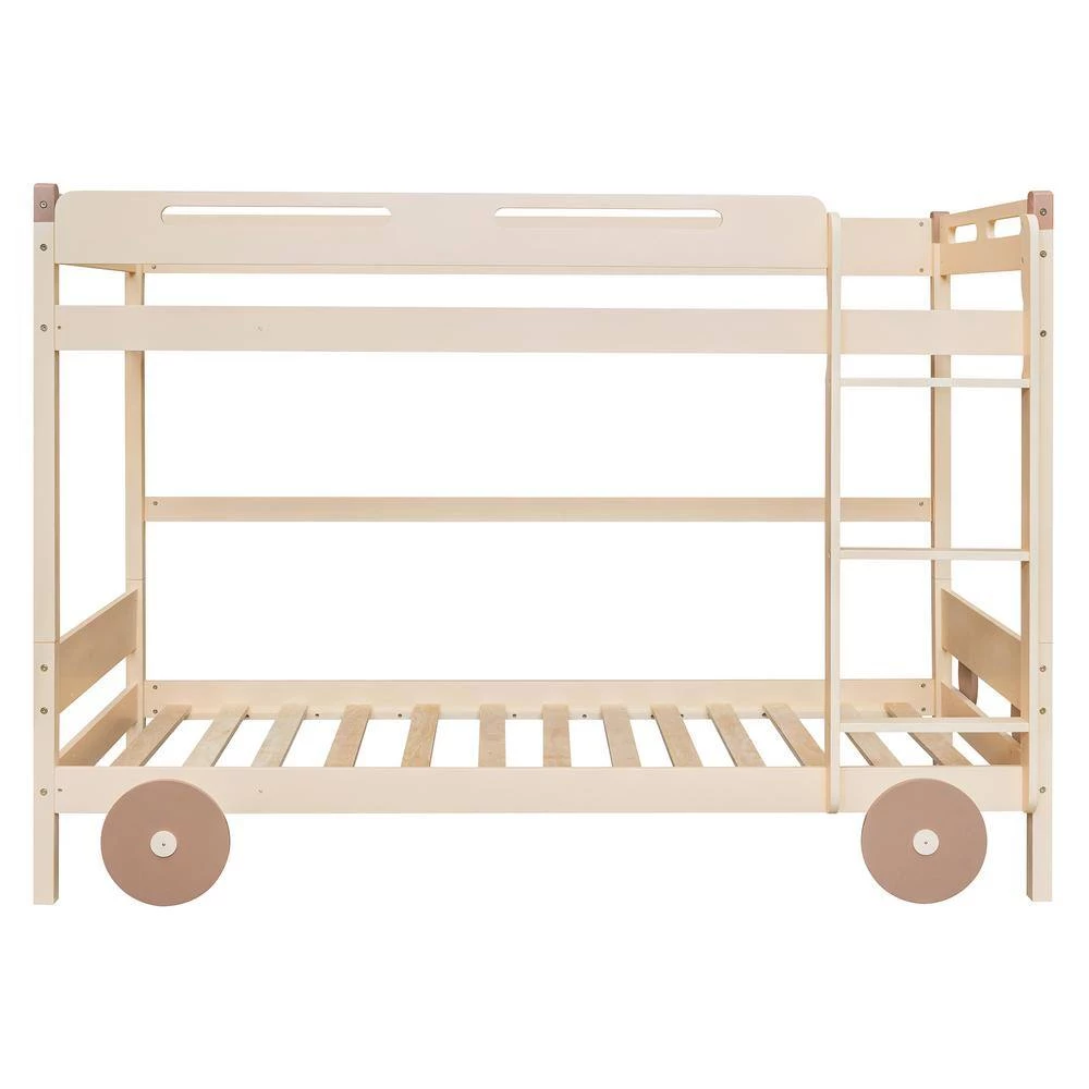 Natural plus Brown Twin Size Car-Shaped Convertible Bunk Bed by GODEER - Image 6