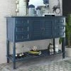 45.28 in. Navy Blue Rectangle Wood Sofa Table for Living Room with 6 Drawers, 1 Cabinets and 1 Shelf by GODEER