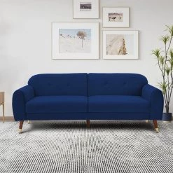 76 in. Navy Blue Velvet 2-Seater Loveseat with Wood Legs by GODEER