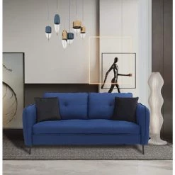 75 in. W Square Arm Polyester Straight Sofa in Navy Blue by GODEER
