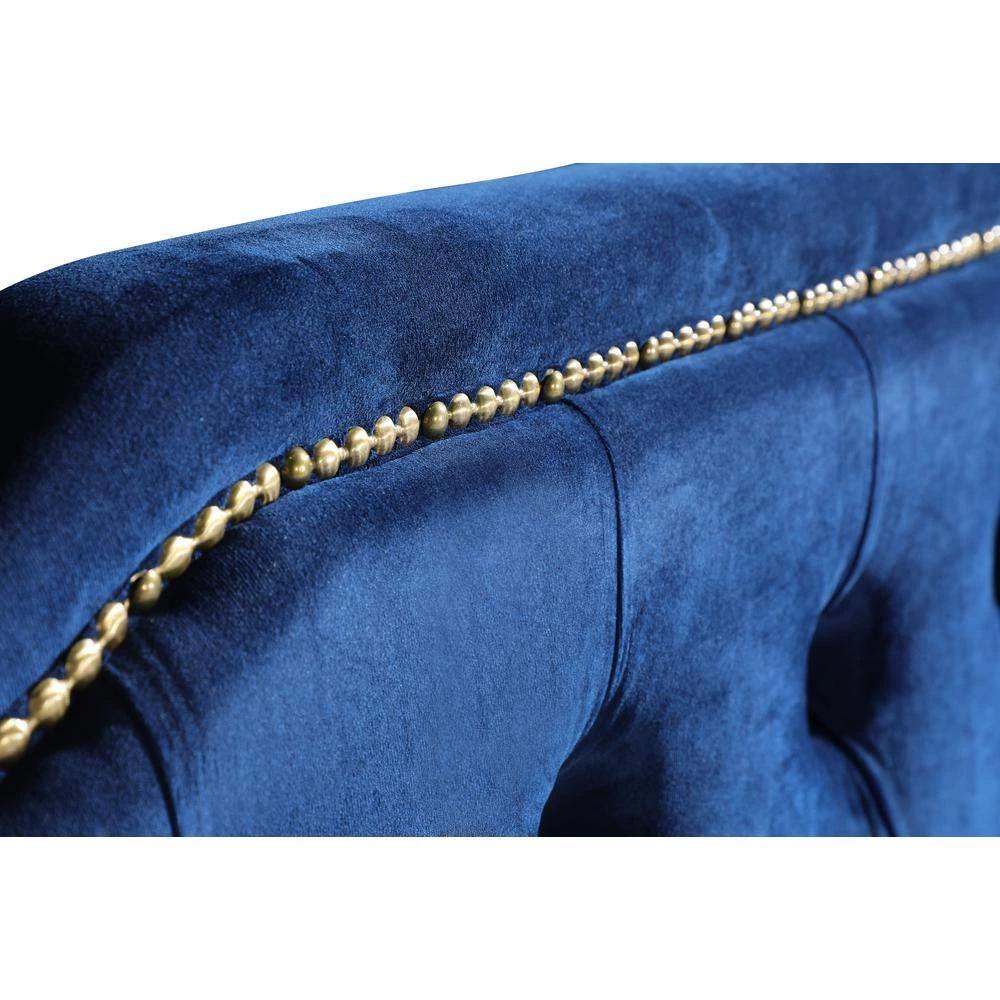 Navy Queen Size Upholstered Platform Bed Fabric Bed Frame by GODEER - Image 5