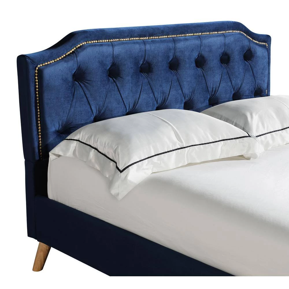 Navy Queen Size Upholstered Platform Bed Fabric Bed Frame by GODEER - Image 4