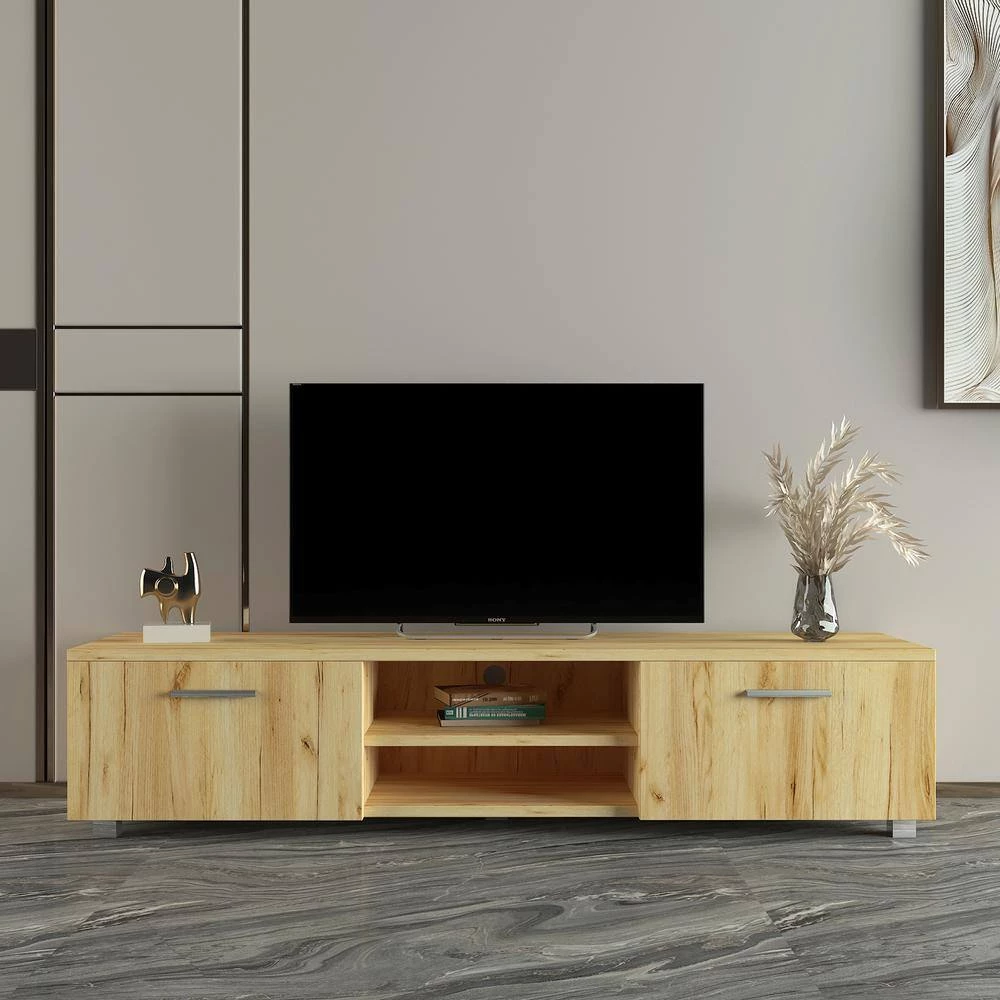 63.00 in. Oak TV Stand Fits TV's up to 70 in. with Latest Design Storage by GODEER - Image 13
